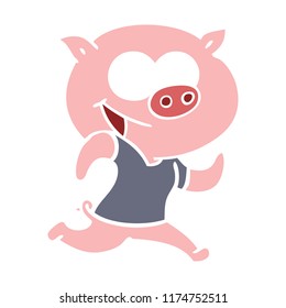 cheerful pig exercising flat color style cartoon
