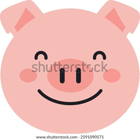 A cheerful pig face features soft pink tones, with a friendly smile and rounded cheeks, exuding a playful and joyful vibe.