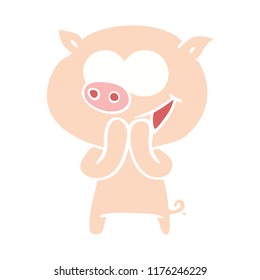 cheerful pig flat color style cartoon