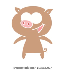 cheerful pig flat color style cartoon