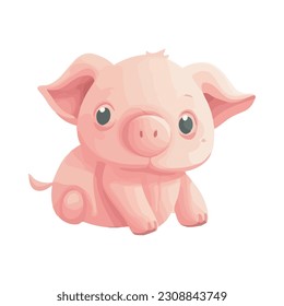 Cheerful piglet sitting isolated, a cute mascot icon isolated