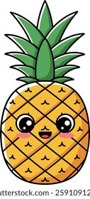 A cheerful pineapple character with big eyes and a happy smile, showcasing bright yellow and green colors in a playful design.