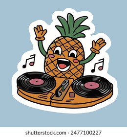 Cheerful Pineapple DJ Sticker vector 