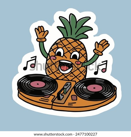Cheerful Pineapple DJ Sticker vector 