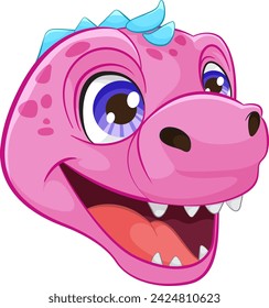 A cheerful pink dinosaur with a big smile