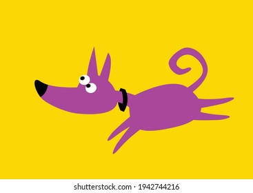 Cheerful pink dog on a yellow background. Vector image for illustrations. 