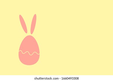 Cheerful pink Easter egg with rabbit ears on a yellow background, the concept of modern Easter, spring, vector object.