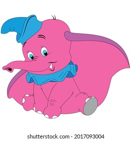 Cheerful pink elephant, drawing for children