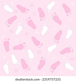 Cheerful pink legs, feet, footprints, children's seamless pattern in soft pastel colors. Vector