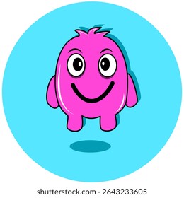  A cheerful pink monster illustration with wide eyes and a friendly smile, perfect for children's designs, social media, or playful branding.