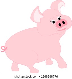 Cheerful pink piggy. Vector image.