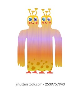 A cheerful pink and yellow alien gemini. Vector flat illustration