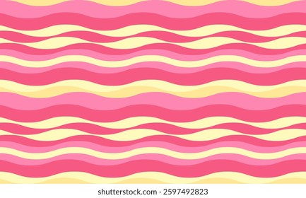 Cheerful pink and yellow wavy stripes pattern.  Perfect for playful backgrounds, textiles, website designs, or branding.  This vibrant, seamless design evokes feelings of joy and energy.