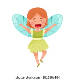 Cheerful Pixie with Wings Dancing and Waving Hands Vector Illustration