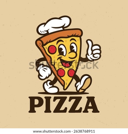 Cheerful Pizza Slice Character with Face - cartoon, mascot, illustration, character, vector, clip art, hand drawn - Tee design for printing. Good for poster, wallpaper, t-shirt, gift.