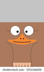 Cheerful plain brown emu head with a square head for baby products and children