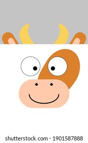 Cheerful plain cow head with a square head for baby products and children