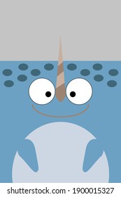 Cheerful plain narwhal head with a square head for baby products and children