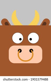 Cheerful plain ox beef bull head with a square head for baby products and children