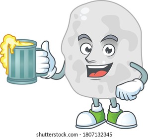 A cheerful planctomycetes cartoon mascot style toasta with a glass of beer. Vector illustration