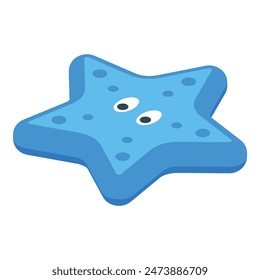 Cheerful and playful cartoon blue starfish illustration in a vibrant underwater marine life theme for children's educational teaching materials and preschool activities