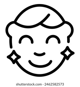 Cheerful and playful smiling cartoon face icon with black and white line art. Star earrings. And a happy emoji design. Vector illustration graphic of a cute and joyful expression