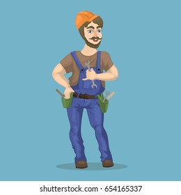 A cheerful plumber. at work. Vector illustration