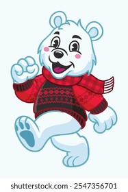 Cheerful Polar Bear Mascot Wearing Ugly Sweater