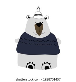 cheerful polar bear on a white background