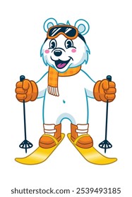 Fröhliche Eisbär spielen Snowboard Maskottchen