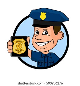 Cheerful police officer vector illustration.