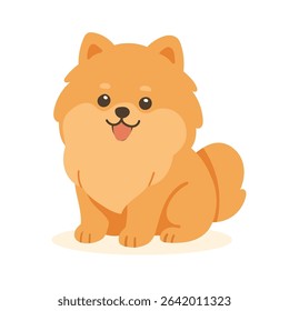 A cheerful pomeranian spitz sits comfortably with its fluffy coat and bright eyes, exuding joy and playfulness in a warm, inviting room.
