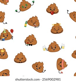 Cheerful poops on seamless pattern. Poop. Vector background. Cartoon. Isolated vector illustration eps 10