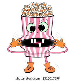cheerful popcorn cartoon vector illustration. fast food cartoon illustration.