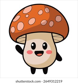 Vetor animado de cogumelo porcini alegre com rosto feliz. Design de fungos comestíveis lúdico ideal para cenas de floresta e conceitos culinários.