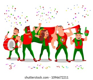 Cheerful Portugal National Team Supporters Crowd Having Fun Celebration