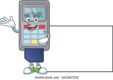 Fröhliches Design im POS-Maschinenmascot-Stil mit Whiteboard