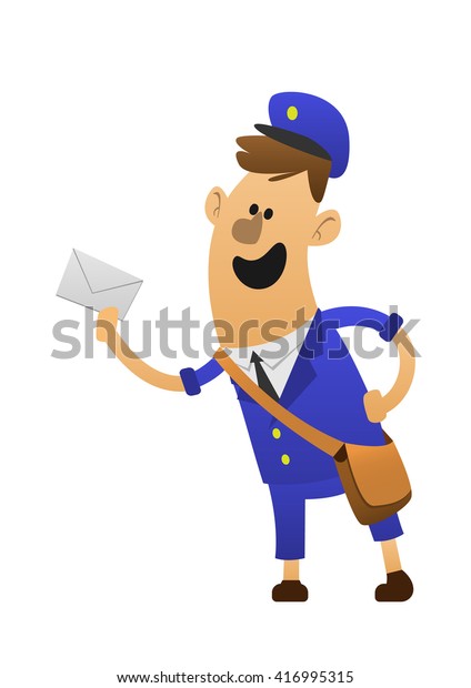 Cheerful Postman Friendly Postman Blue Uniform Stock Vector (Royalty ...