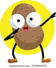 
Cheerful Potato Mascot Dabbing and Partying Vector Cartoon illustration. Cute adorable veggie character dancing and having fun
