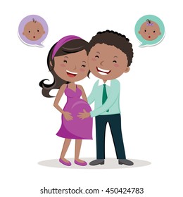 Cheerful pregnant young couple. Beautiful young couple expecting baby with speech bubbles.