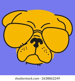 Cheerful pug with sunglasses in abstract style. Vector art of a dog. Vector illustration of a dog.