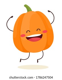 Cheerful pumpkin jumping. Vector illustration in flat cartoon style.