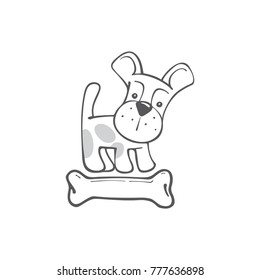 cheerful puppy with a bone, small dog, vector image