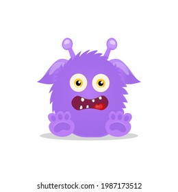 a cheerful purple furry monster with wonderful horns and big eyes