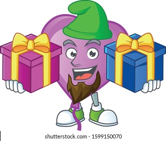 Cheerful purple love balloon cartoon design with Christmas gift boxes