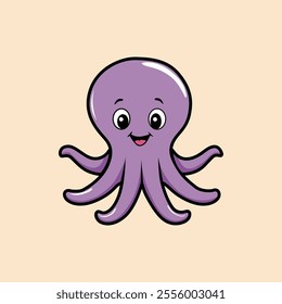 Cheerful Purple Octopus Character Illustration