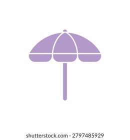 A cheerful purple umbrella with three panels and white stripes perfect for beach vacation and summer theme designs