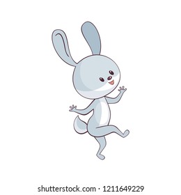 Cheerful rabbit in cartoon style. Childhood vector illustration isolated on a white background.