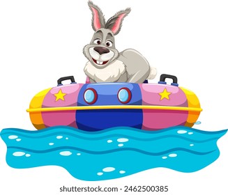 Cheerful rabbit enjoying a ride on a watercraft