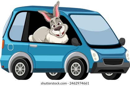 A cheerful rabbit enjoying a ride in a vehicle